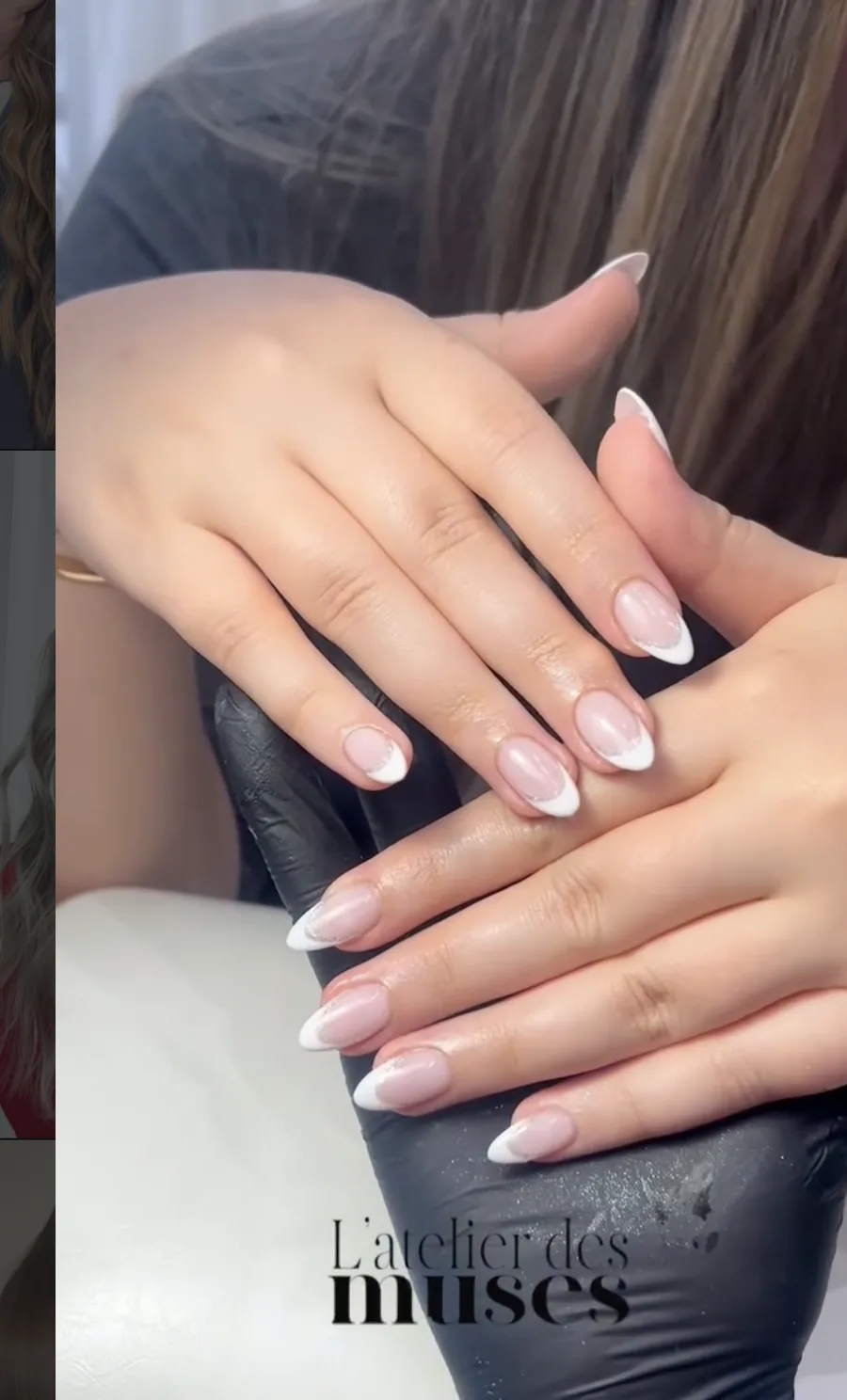 Pose de faux ongles french sur une forme amande